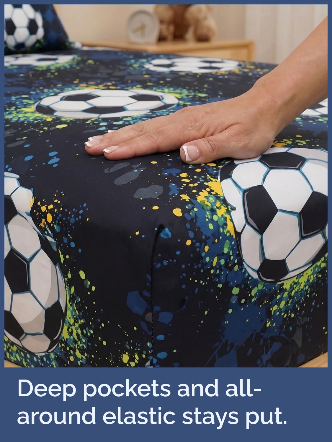 CGK Unlimited Kids Midnight Soccer Full 4 Piece Sheet Set - Boys, Girls, Teens, Toddler - Easy Fit Deep Pockets - Soft, Cooling & Breathable Sheets - Cute, Cozy, Fade & Wrinkle Free - Machine Washable