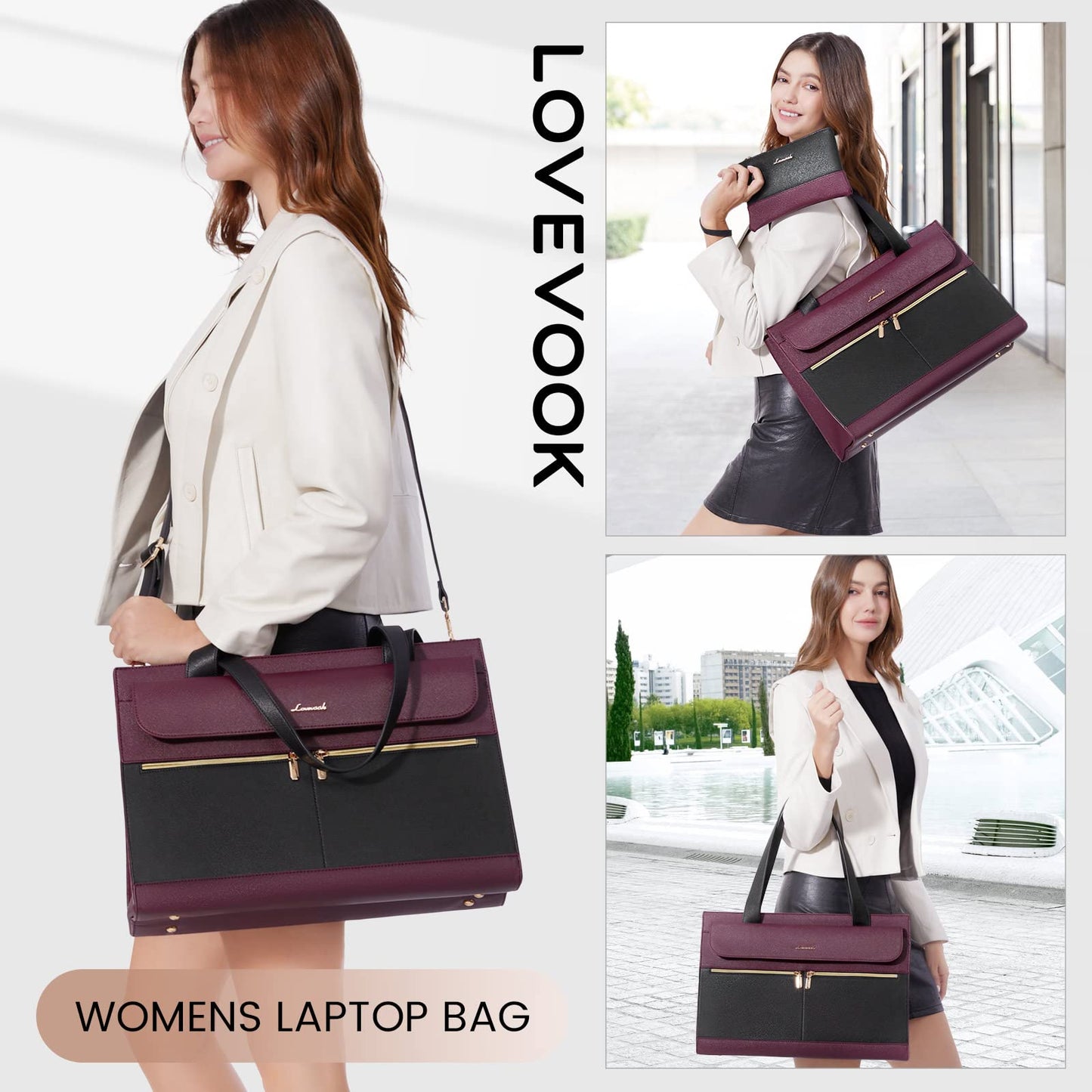 LOVEVOOK Laptop Bags for Women 17.3 Inch Ladies Work Bags Large Tote Bag with Laptop Compartment Designer Handbag Stylish PU Leather Briefcase for School Shoulder Bag for Office Business, Purple