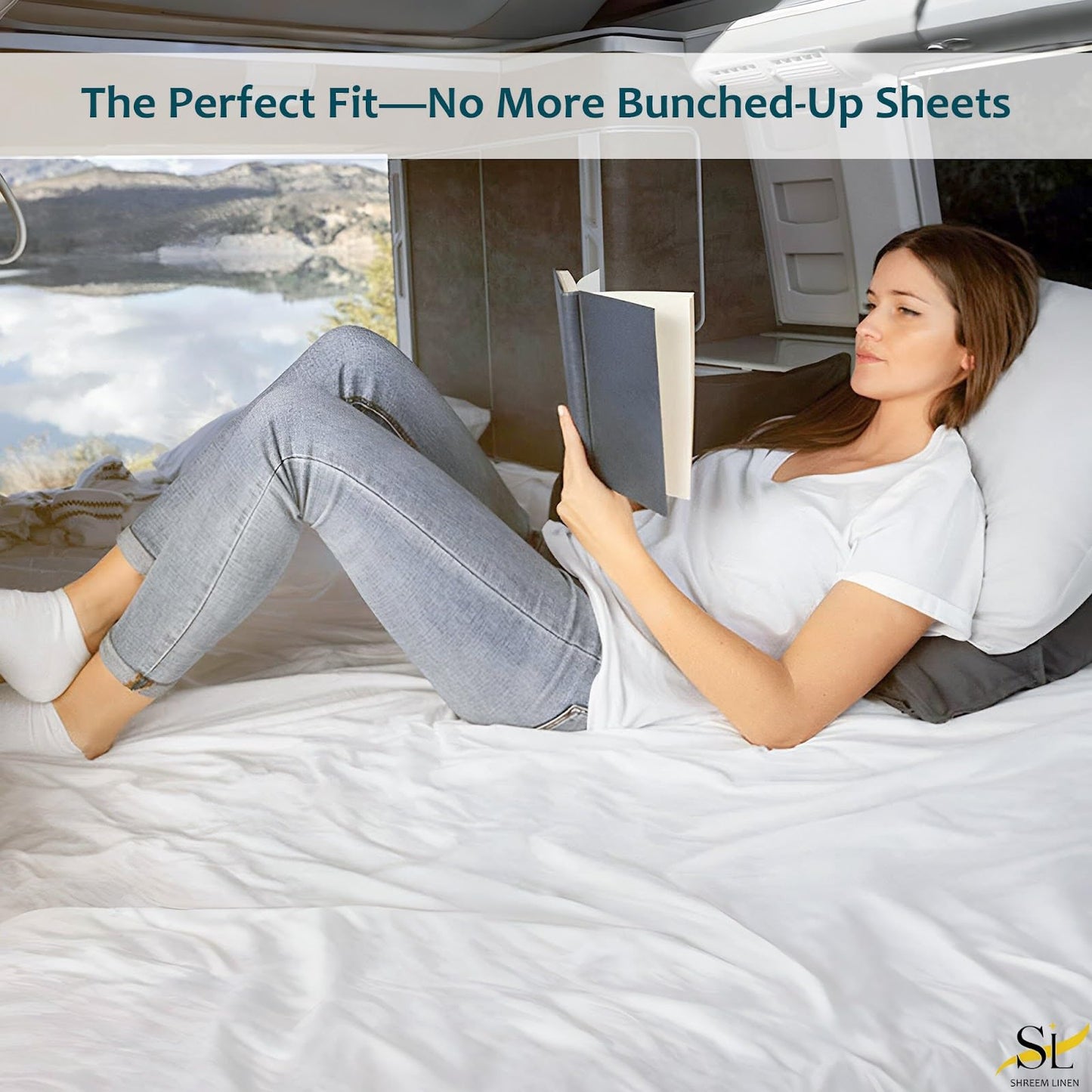 Shreem Linen RV Bunk Sheets 28x75, 100% Egyptian Cotton 4-Piece Camper Bedding Set, Fits 10-12" Deep RV Mattress, White
