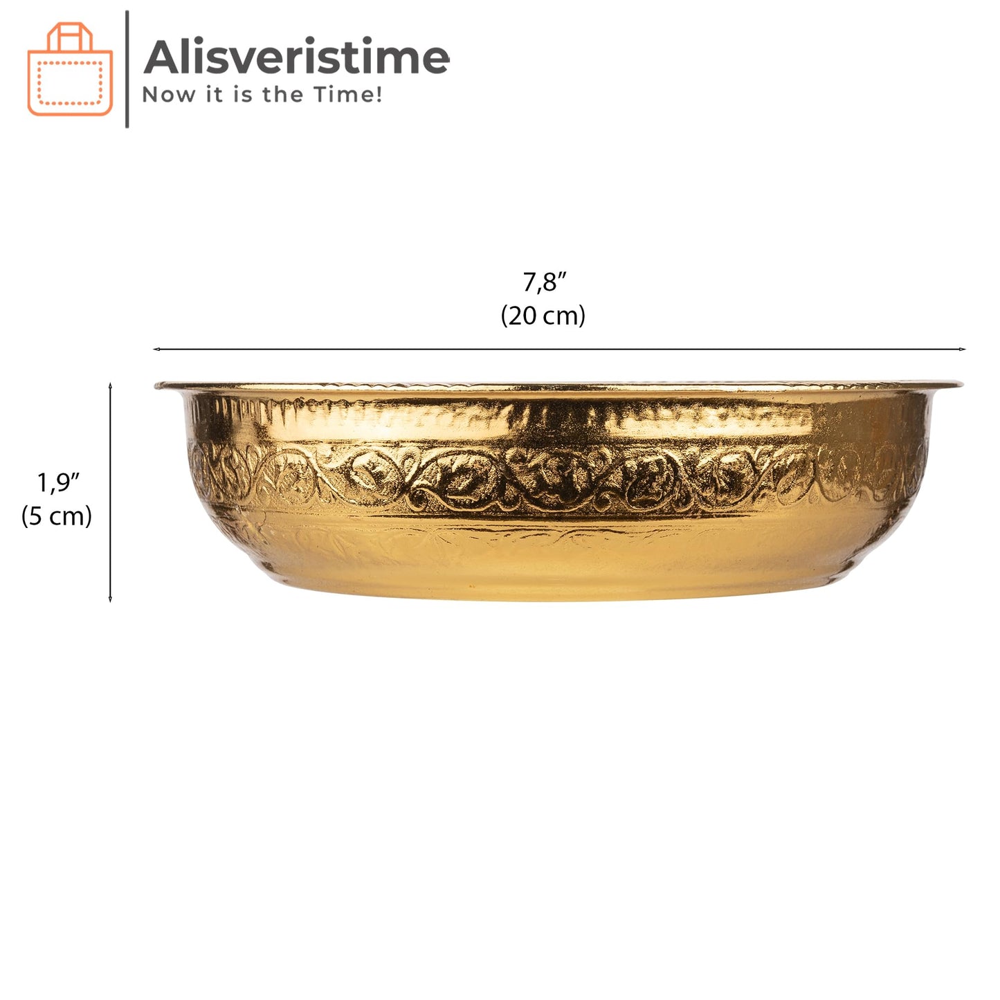 Alisveristime Traditional Turkish Bath Hammam Bowl with Authentic Motifs (440gr (15.50 oz) Made of Zinc (7.87-Inch Diameter) (Gold)