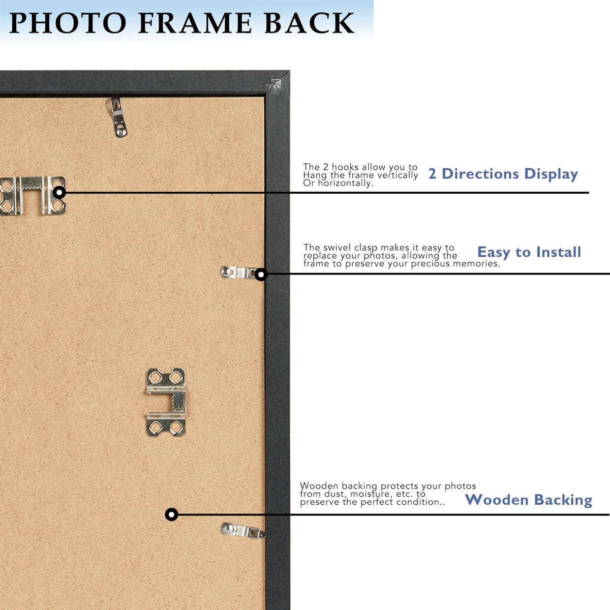 QOTIB Wood 14x19 Picture Frame Black for Wall Hanging, 14 x 19 Frame Photo Frame for Wall Horizontally or Vertically, Black, 1 Pack