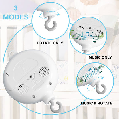 FITNATE Baby Bedding Rotating Musical Box Mobile Music Box Toy Plays 35Tunes(without Brackets or Toys),Battery-operated with Free 3 stickers, 128M Micro SD Card&USB Cable for data transmission