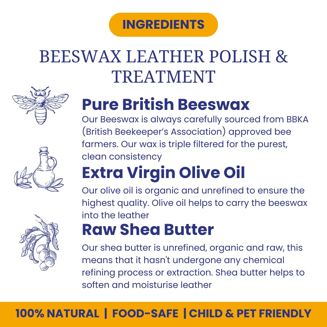 Beeswax Leather Balsam Rich Conditioner & Restorer 300ml - 100% Natural Ingredients CLEANS SEALS & PROTECTS Handpoured in UK Chemical Free Biodegradable Moisturises Nourishes Prolongs Life of Items