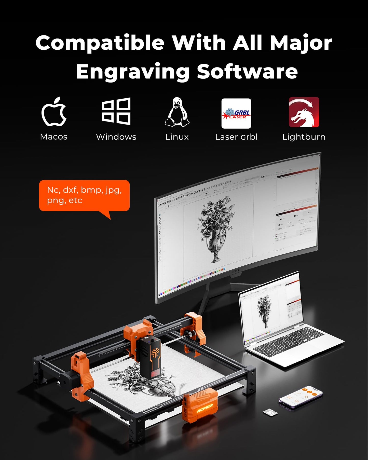ACMER S2 Laser Engraver, 12000mW (72W Output) Laser Cutter 0.01mm Precision, 300×300mm Engraving Area, 10,000mm/min Speed for Wood, Metal, Leather, Acrylic DIY Craft, Education, Business