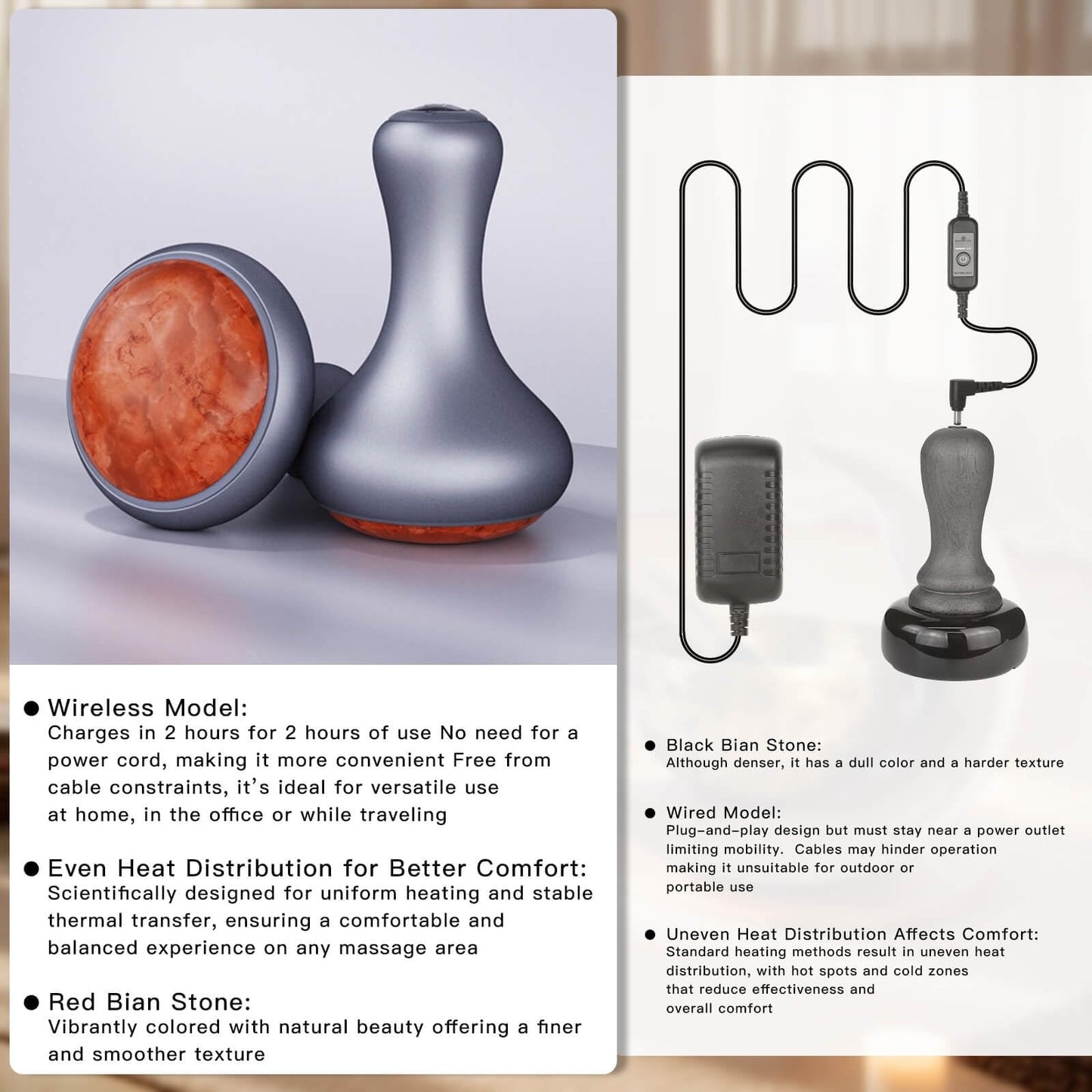 DragonJungle Hot Stones for Massage，Hot Stones Muscle Massage with Warmer, Wireless Natural Red Bian Stone Electric Gua Sha for Home Spa