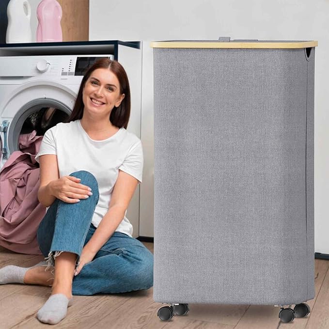 SUOCO Laundry Hamper on Wheels 100L, Clothes Basket