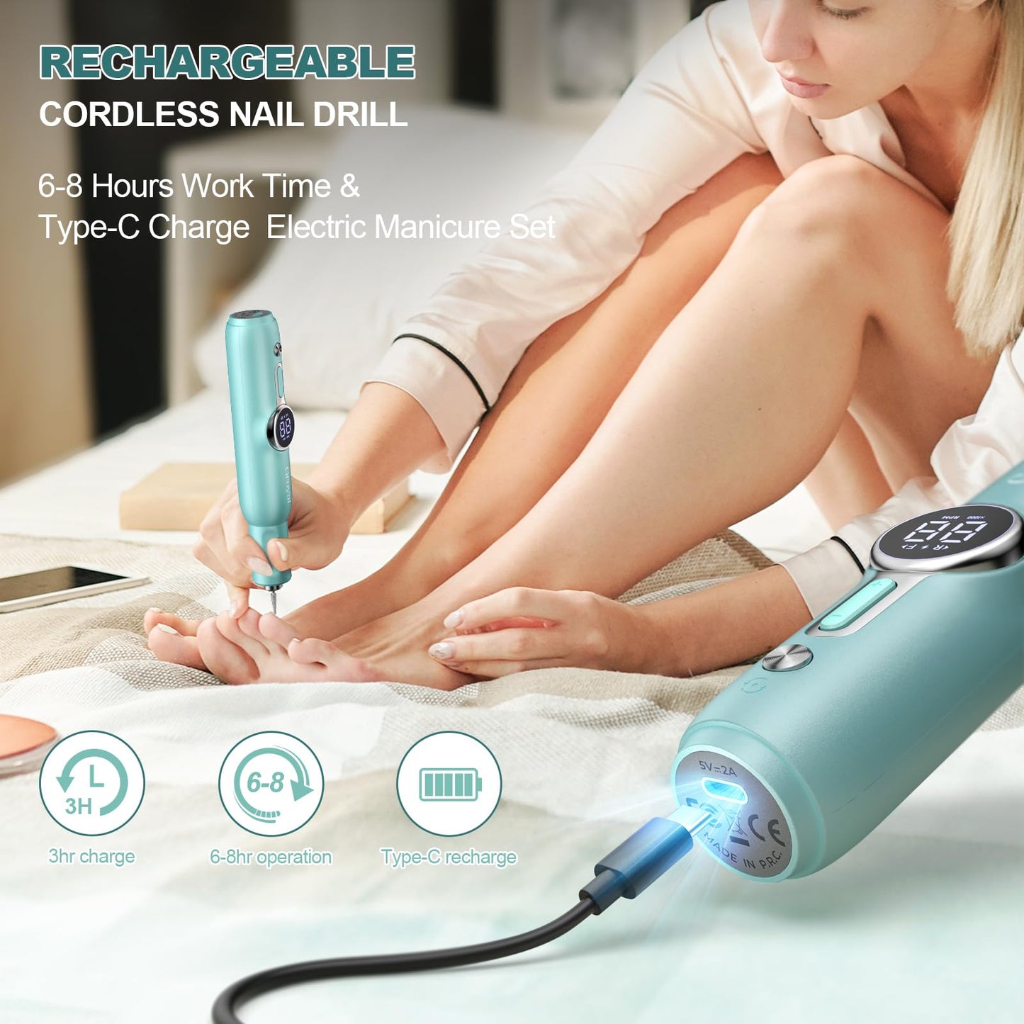Electric Nail Drill Professional, 45000RPM Cordless Electric Nail File for Acrylic Gel Nails, Professional Nail Drill Manicure Pedicure Polishing Shape Tools for Home Salon