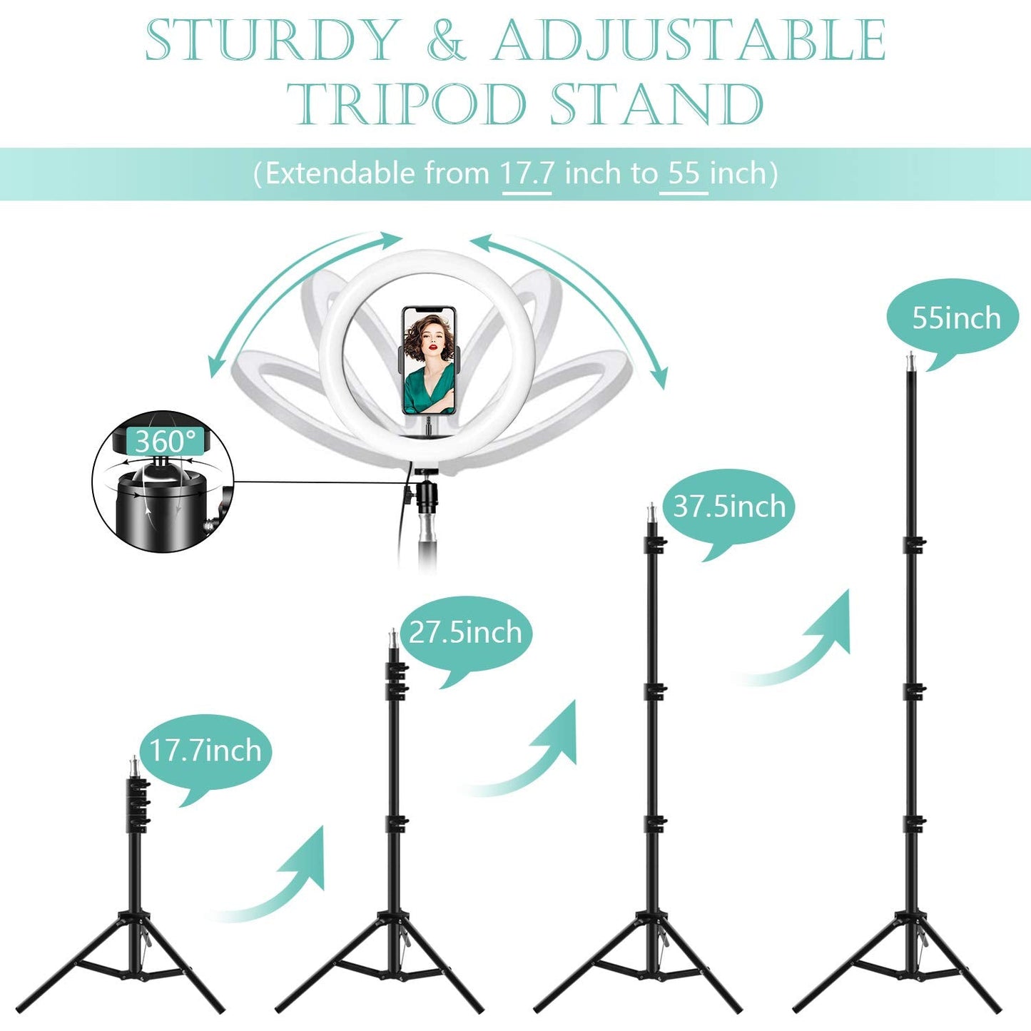 ITSHINY LED Ring Light with Tripod Stand & Phone Holder, 10" Selfie Light Ring for Makeup Live Stream Video Photography, USB Powered 3 Light Modes & 11 Brightness Levels