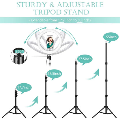ITSHINY LED Ring Light with Tripod Stand & Phone Holder, 10" Selfie Light Ring for Makeup Live Stream Video Photography, USB Powered 3 Light Modes & 11 Brightness Levels