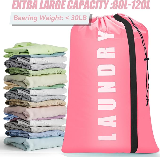 Heavy Duty Laundry Bag with Strap, 2 Pack Travel Laundry Bags