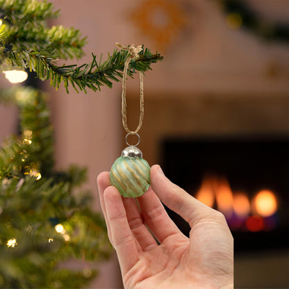 AuldHome Design Mercury Glass Finial Ornaments (Set of 12, Soda Glass, Small) Distressed Metal Antique Style Christmas Tree Decorations - 1.3 to 2-Inch Size