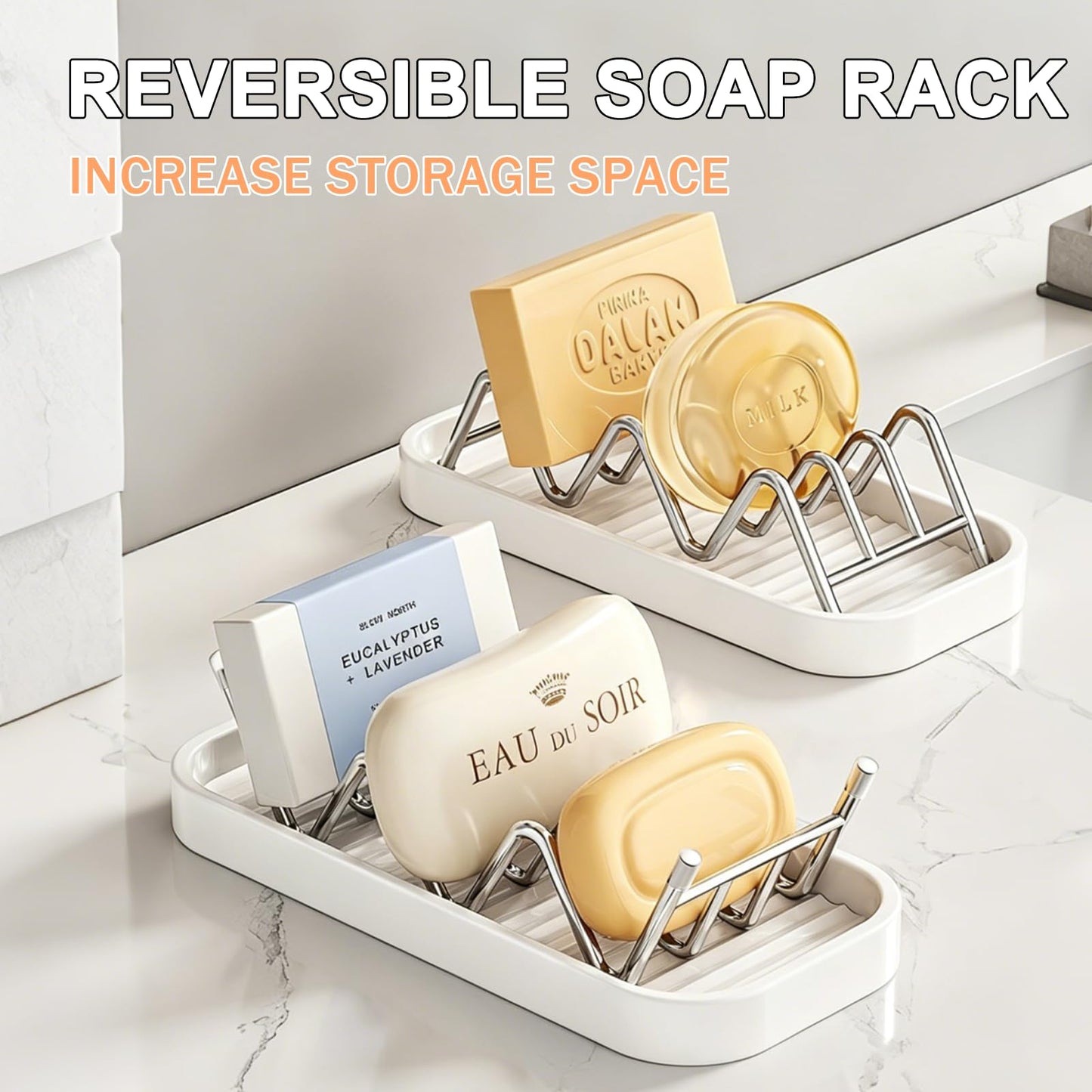 AD ADASTONE Soap Holder Dish for Shower — Stainless Steel Self Draining Bar Soap Case with Water Tray, Fits 2-3 Square Bars