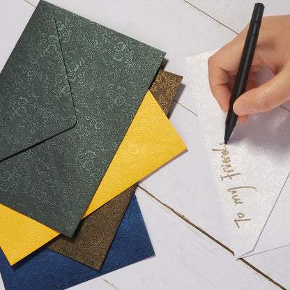 Topeen 50 Pieces A7 Envelopes 5x7, Dark Green, Flower Pattern, Luxury Mailing Envelopes with Gold Stickers for Invitations, Wedding, Graduation, Baby Shower