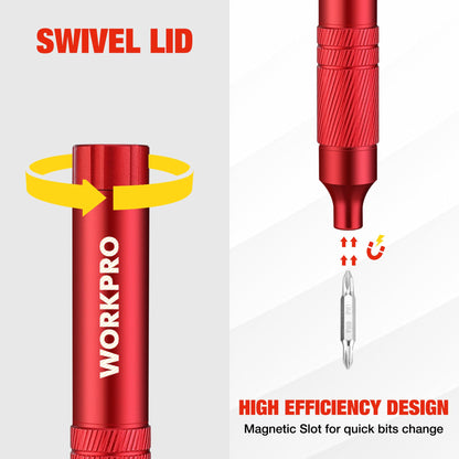 WORKPRO 24 in 1 Multi Bit Mini Screwdriver Set Magnetic, Manual Pen Screwdrivers, Tough S2 Steel Small Screwdriver Bits for Eyeglass, Watch, Laptop, Phone, Jewelry and Electronic, Red