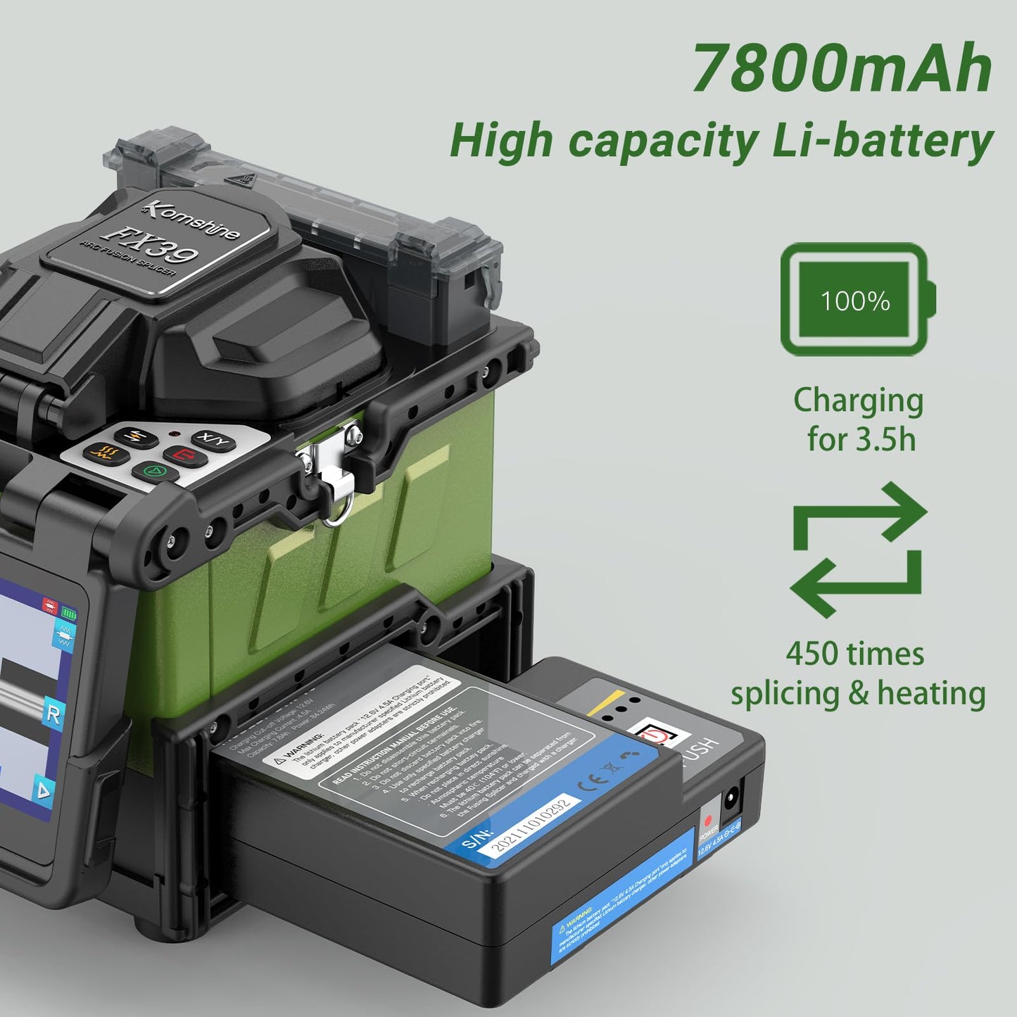 Komshine FX39 Fusion Splicer Fiber Optical 6s Fast Splicing, 6 Motors Touch Screen Core Alignment Fiber Splicer with 7800mAh Large Battery Capacity+5000 Electrodes Life+Power Meter -70~+10dB