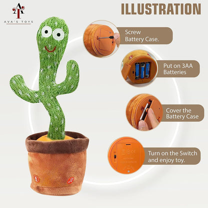 Ava's Toys Talking Cactus Toy with Voice Recording, Repeating, Nursery Songs- Dancing Cactus Sensory Toys for 1 Year Old – Soft Plush Toddler Toy for Boys and Girls – Fun and Interactive Features