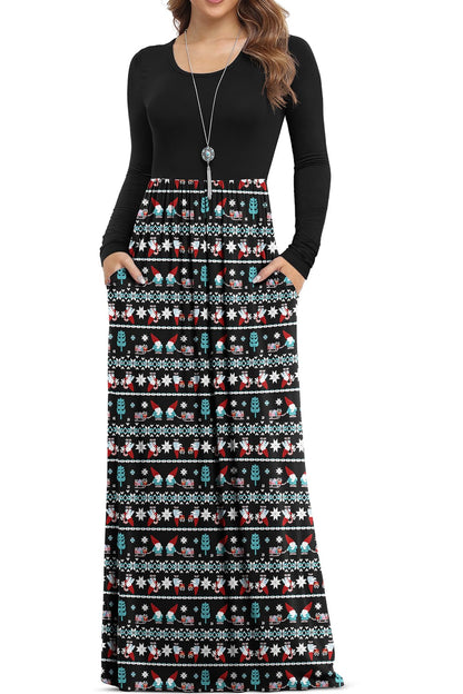 VIISHOW Women's Boutique Long Sleeve Simple Long Dresses with Pockets Loose Plain Casual Maxi Dresses(Christmas Snowman,X-Large)