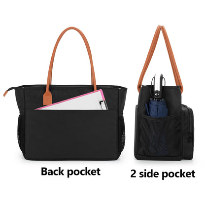 CURMIO Teacher Tote Bag for Women, Large Work Tote for Teachers, Laptop Messenger Bag for School, Black (Bag Only)