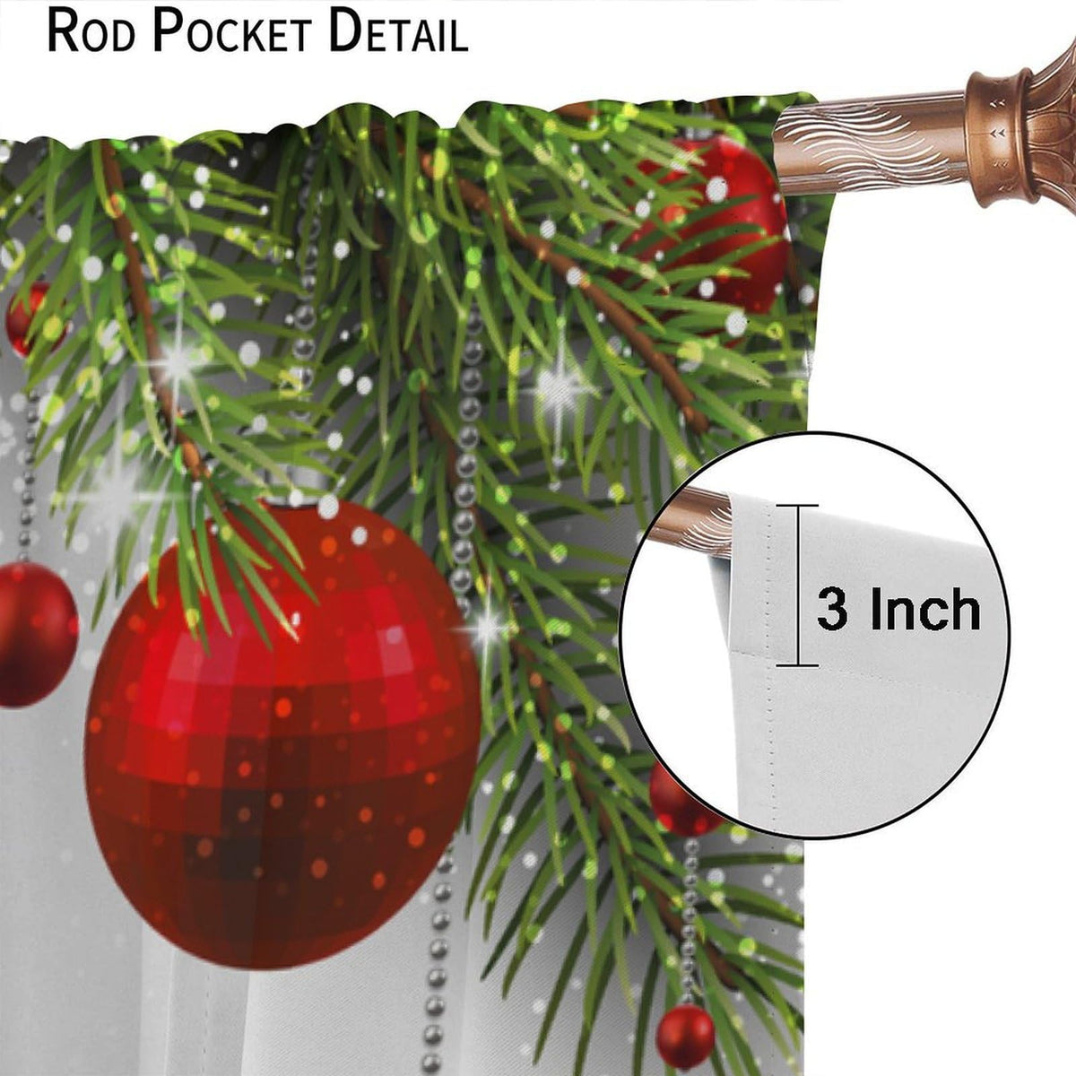 Merry Christmas Classical Ornaments and Baubles Coniferous Pine Tree Blackout Window Treatmen for Living Room Bedroom Decor Window Drapes 52" W X 84" L