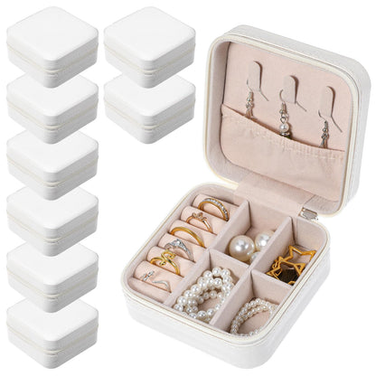 Kifmurase 8PCS Travel Jewelry Case, Small Portable Bridesmaid Jewelry Gift Box, PU Leather Jewelrys Case Organizer Storage for Rings Earrings Necklaces, Women Girls Bridesmaid Proposal Gifts(Beige)