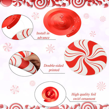 Funrous 54 Pcs Christmas Peppermint Candy Hanging Decorations Christmas Candies Ceiling Hanging Swirls Xmas Party Ceiling Whirl Streamers for Xmas Holiday Party Decor(Red White)