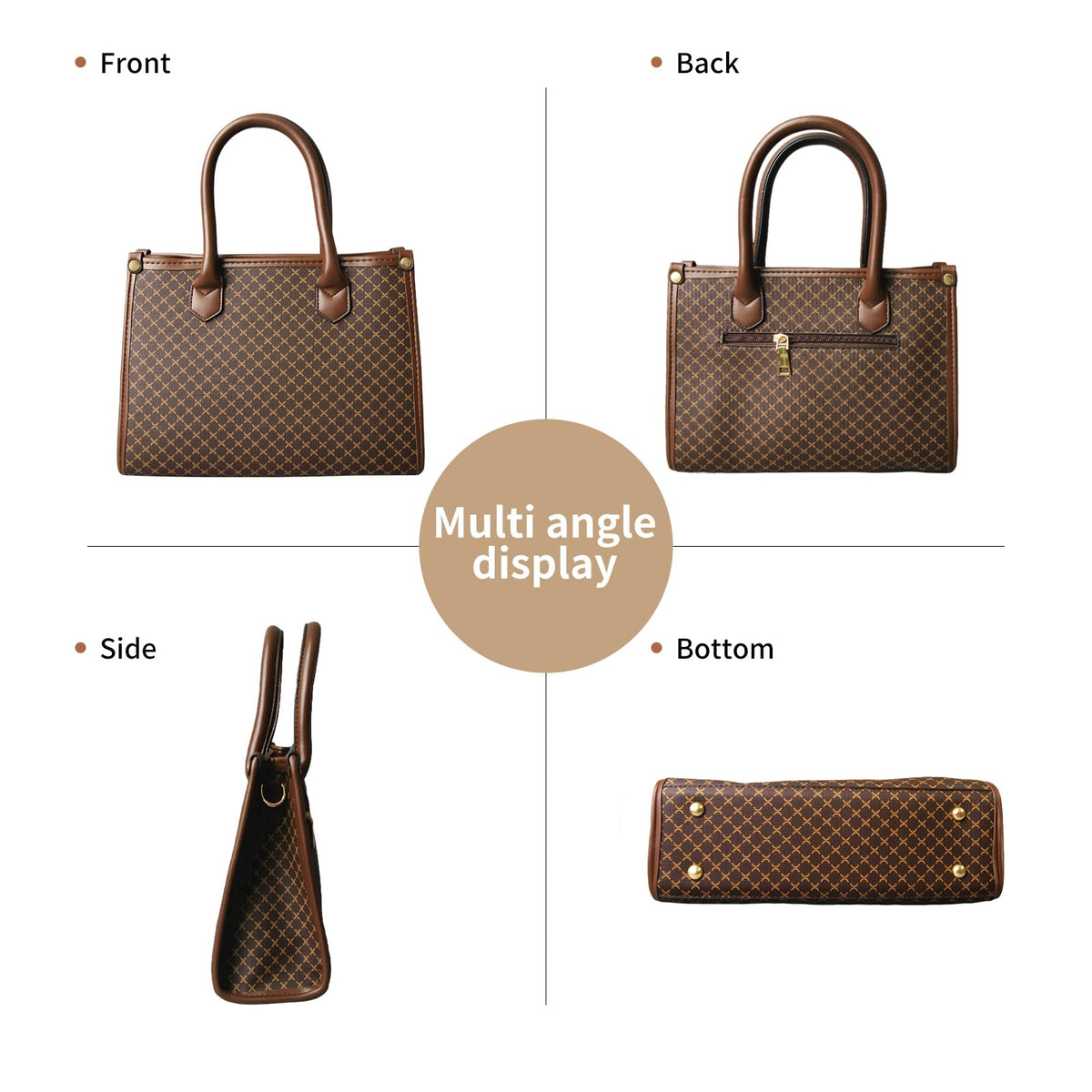Tigpoy 3pcs Purses and Handbags Set for Women, Top Handle Satchel Purse, Satchel Shoulder Bag with Wallet and Card Purse, Vegan Leather Crossbody Bag Handbags for Daily Use (Coffee)