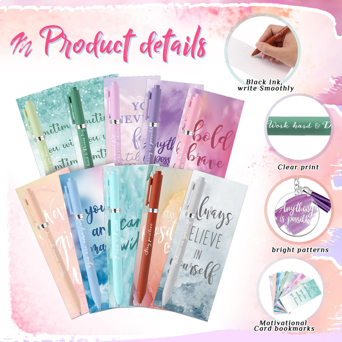 Quelay 30 Set Inspirational Gift Bulk for Women History Month Motivational Acrylic Keychain Motivational Pens Bookmarks Women Empowerment Gifts for Team Employees