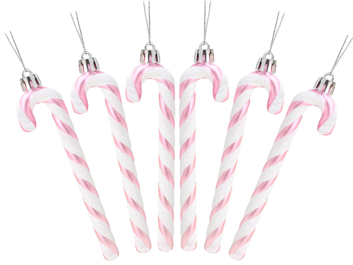 Christmas Concepts® Pack of 6-13cm Glitter Candy Cane Christmas Tree Decorations/Ornaments (Baby Pink)
