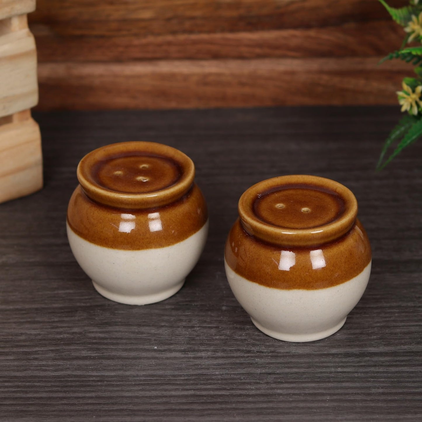 Ceramic Salt and Pepper Shaker and Dispenser with Perfect Holes, Suitable for Home, Cafe, Dining Table, Kitchen Set of 2,Matka design