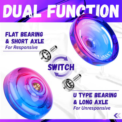 MAGICYOYO Responsive Yoyo for Kids K2 Crystal Pink Purple, Dual Purpose Beginner, Trick Professional Ball with Unresponsive Bearing Kit + 12 Strings Case (MGYOYOK2CPP)