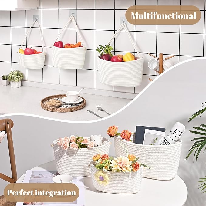 Hanging Storage Baskets, Over the Door Basket, Cotton Wall Baskets Storage