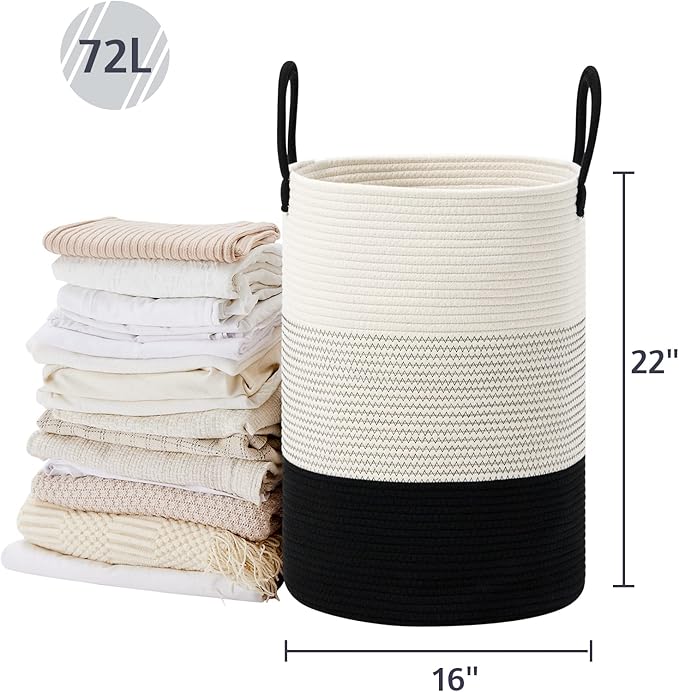 VIPOSCO Large Laundry Hamper, Tall Woven Rope Storage Basket