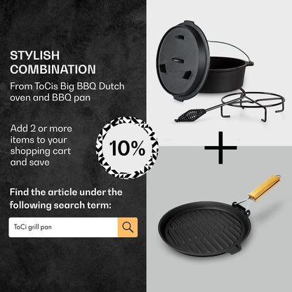 ToCis Big BBQ 7.3L Pre-seasoned Dutch Oven & Cast Iron Skillet Lid, Cast Iron Pot for Casserole Dishes with Lids, Oven Proof Crock Pot, Leakproof BBQ Camping Oven