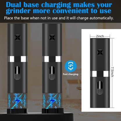 Duyiho Electric Salt and Pepper Grinder Set, USB Rechargeable Automatic Pepper Mill Set, Adjustable Coarseness Spice Shakers Set with Charging Base & LED Light (Gift Packaging)