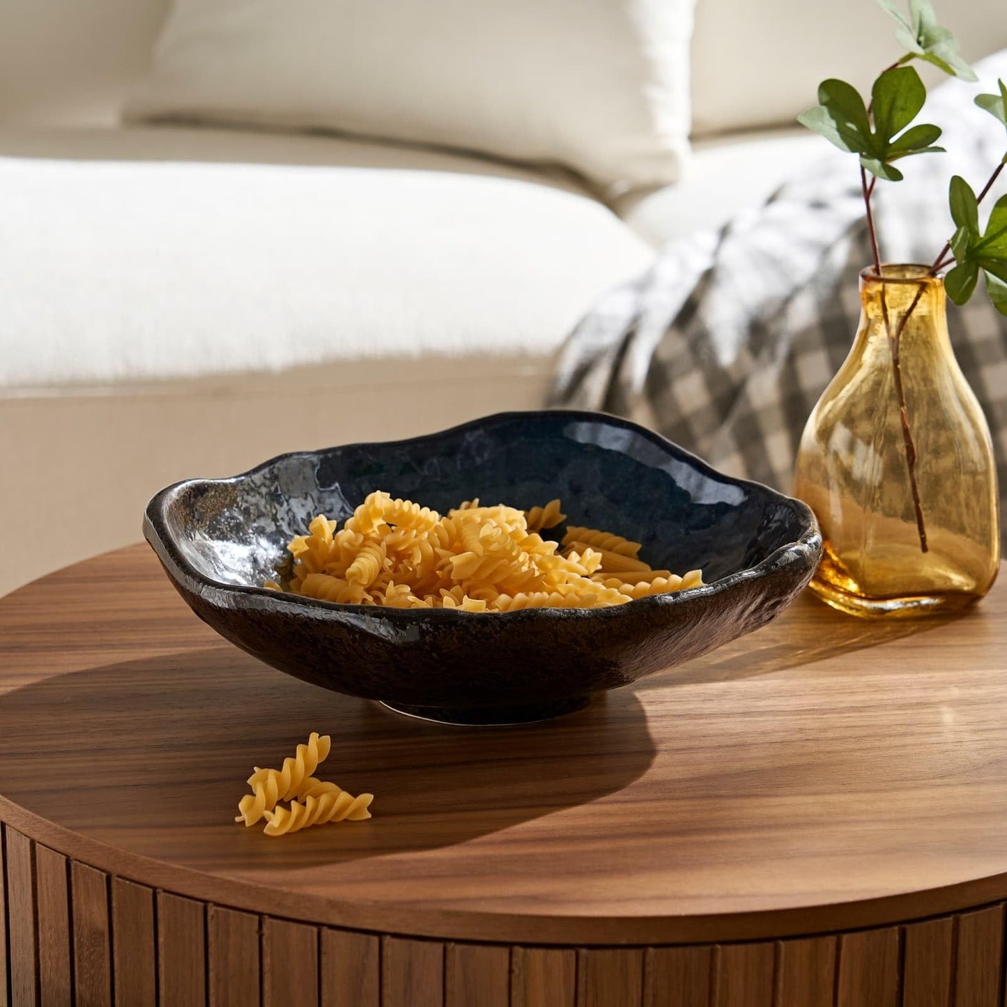 VOMANA Ceramic Decorative Dish, Irregular-Edge Stoneware Centerpiece Dish for Coffee Garden Home Entryway Table, Key Bowl, Fruit Bowl, Handcrafted Gift Decor (10 inch Dark Blue)