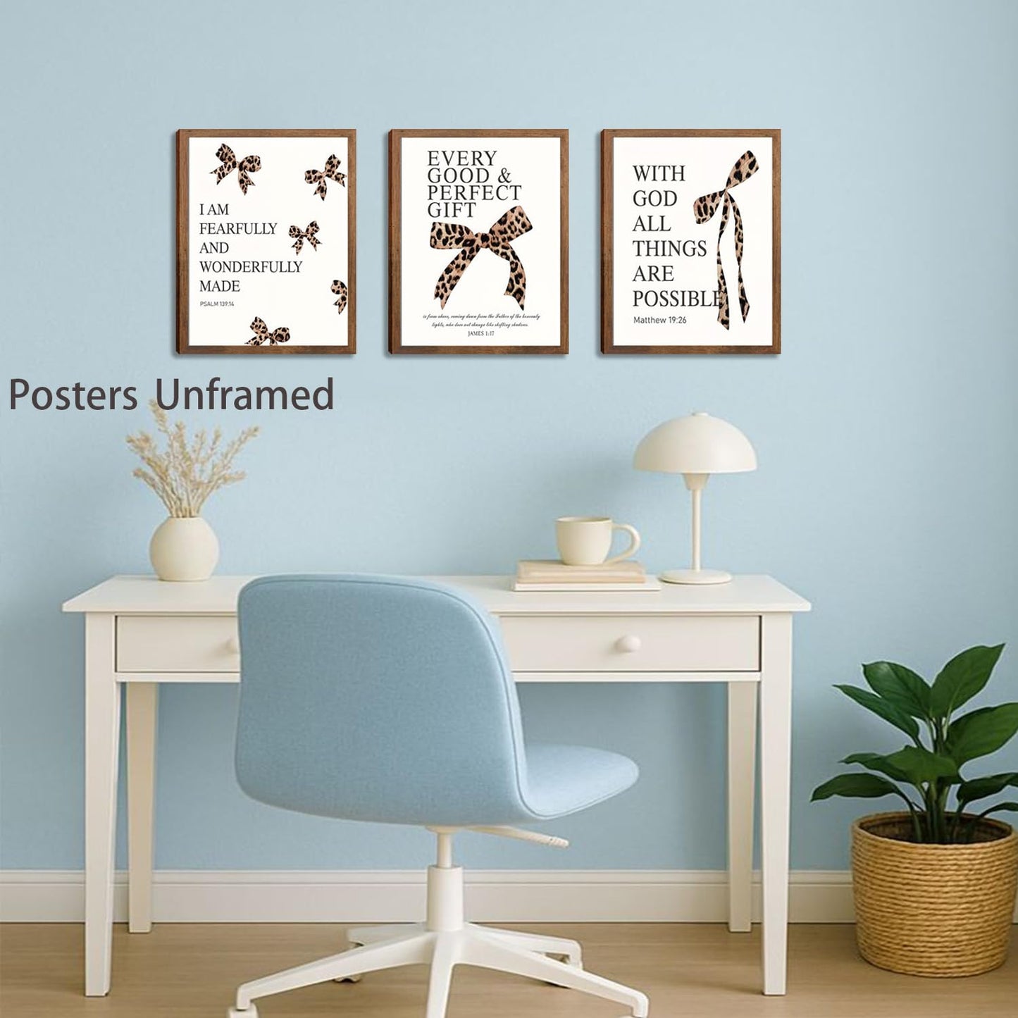 Leopard aesthetic Wall Art Decor Posters Set of 3 , Bow Christian Room Bathroom Bedroom Dorm Wall Art Aesthetic for College Teen Girls Gifts, Bible Verses Bow Wall Decor, 12x16 In Pictures (Unframed)