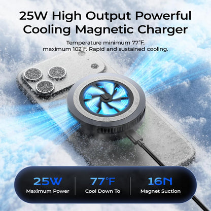 Qi2.2 Wireless Charger【25W Fast Charging+Instant Cooling】 Magnetic Charger Pad with Cooling Fan,LED Light Phone Holder Fast Charging Compatible with iphone17/16/15/14/13/12 Series