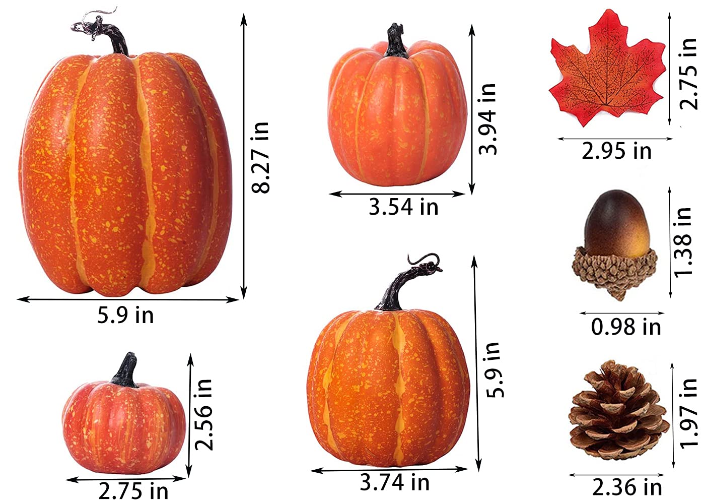 DOJoykey Autumn Decoration Set, Large Size Artificial Pumpkin, Maple Leaves, Pine Cones, Acorns for Autumn Wreath Using, Fall Home Table Thanksgiving Day Halloween Party Decoration