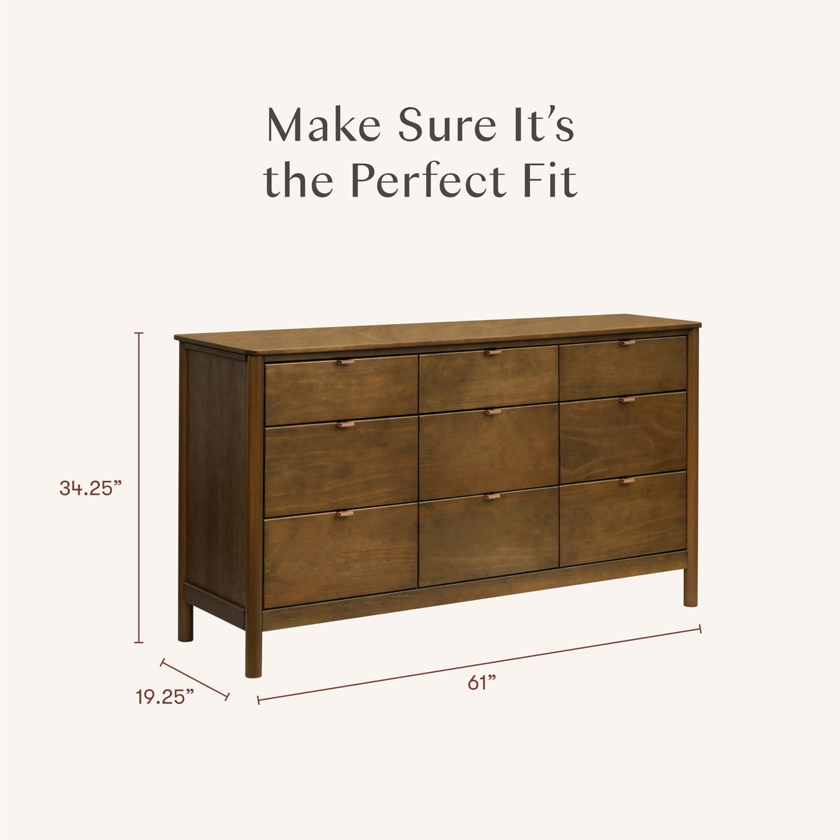 Babyletto Kids Bondi 9-Drawer Assembled Dresser in Natural Walnut, GREENGUARD Gold Certified