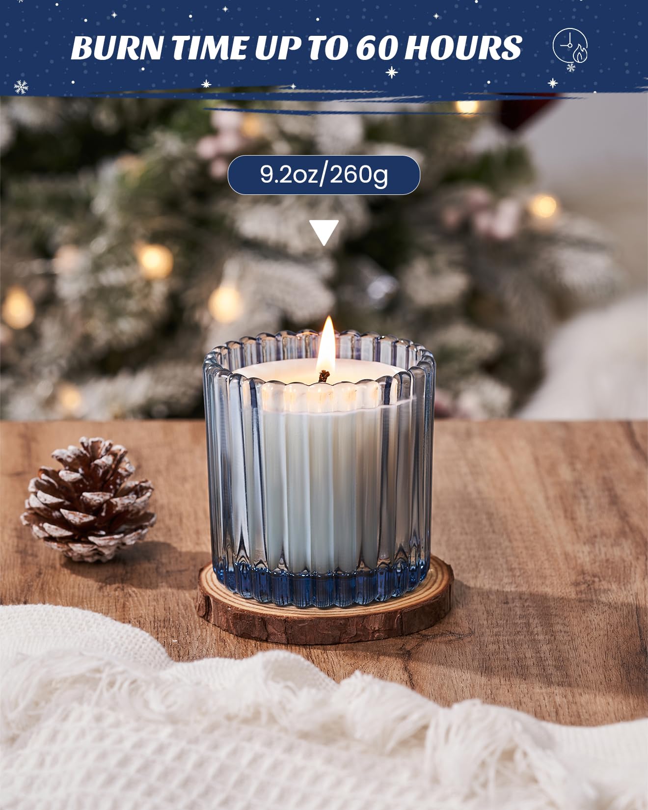 M&SENSE Snowy Christmas Scented Candles, Jar Candle, Christmas Fall Gifts for Home Decor, 60 Hours Burning, Natural Soy Wax Relaxing Aromatherapy Candle