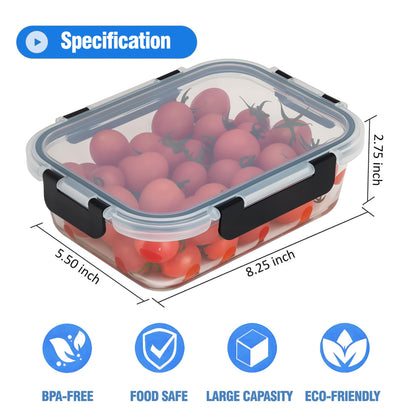 WWYH.DSS 5-Piece Set, 36 oz Glass Meal Prep Containers with Snap-Lock Lids, Airtight Lunch Containers, Microwave, Oven, Refrigerator & Dishwasher Safe,Black