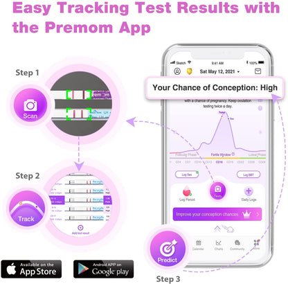 Easy@Home 50 Ovulation Test Strips and 20 Pregnancy Test Strips-Width of 5mm-Powered by Premom Ovulation Predictor iOS and Android App