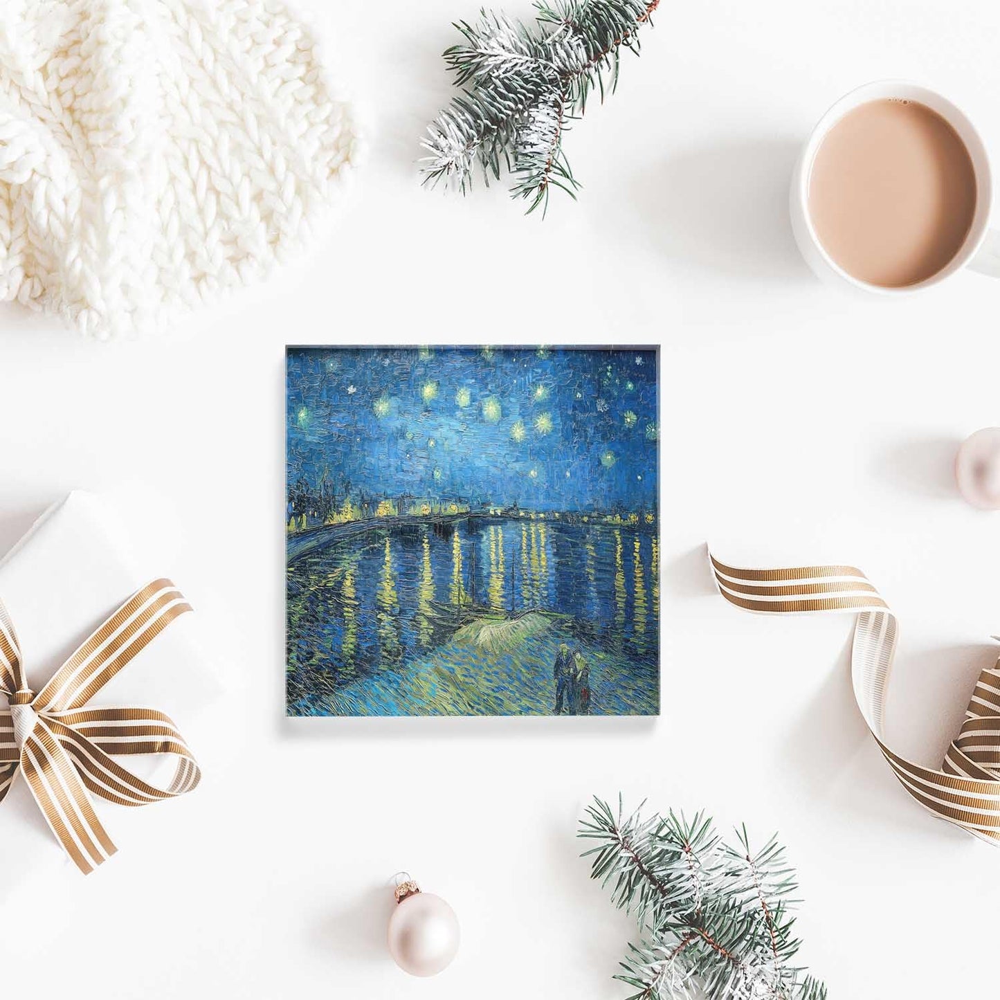 NOHSHE Clear Acrylic Decor Night View of The Rhone River Valentine's Day Present - Housewarming Presents - Presents for Mom,Sisters and Friends Positive Wall Plaque 4'' x 4''