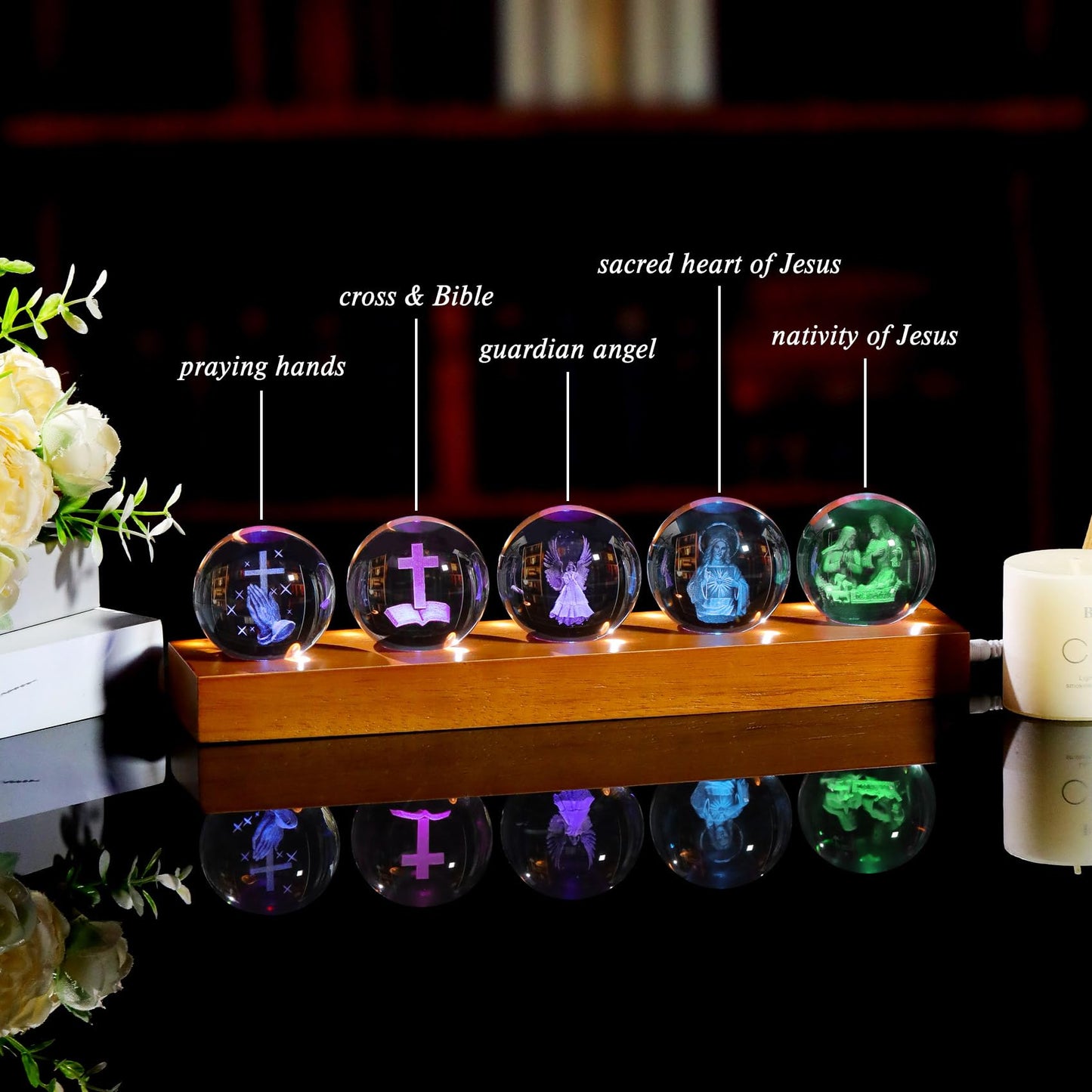 YWHL Laser Engraved 3D Religious Christian Crystal Ball Gift for Women Men