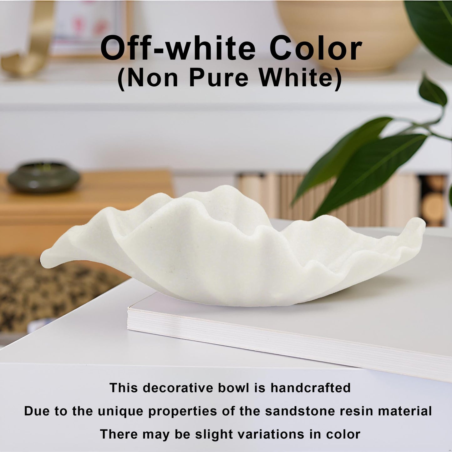 CSjihua Off-white Large Decorative Bowl - 16” Fruit/Key/Purse Bowl for Home Decor - Coffee Table & Entryway Table Decor - Scalloped Ruffle Bowls - Unique Centerpiece Bowls(Big)