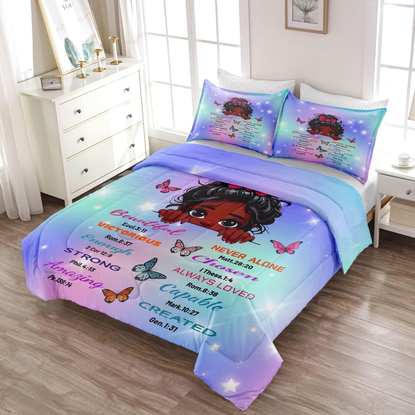 GRAT TIOC Black Girl Comforter Sets Twin Size,Black Girl Magic Bedding Set,Cute Little Melanin Princess Comforter Set for Kids Bedroom Bed