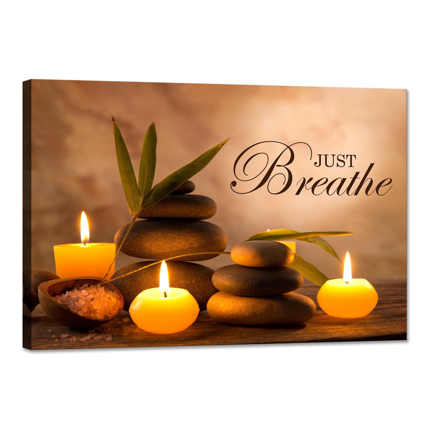 YIOZHAOFH Zen Wall Decor Just Breathe Motivational Bathroom Wall Art Yoga Room Poster for Women Spa Picture Painting Spiritual Artwork Framed for Living Room Ready to Hang (12L x 16W)
