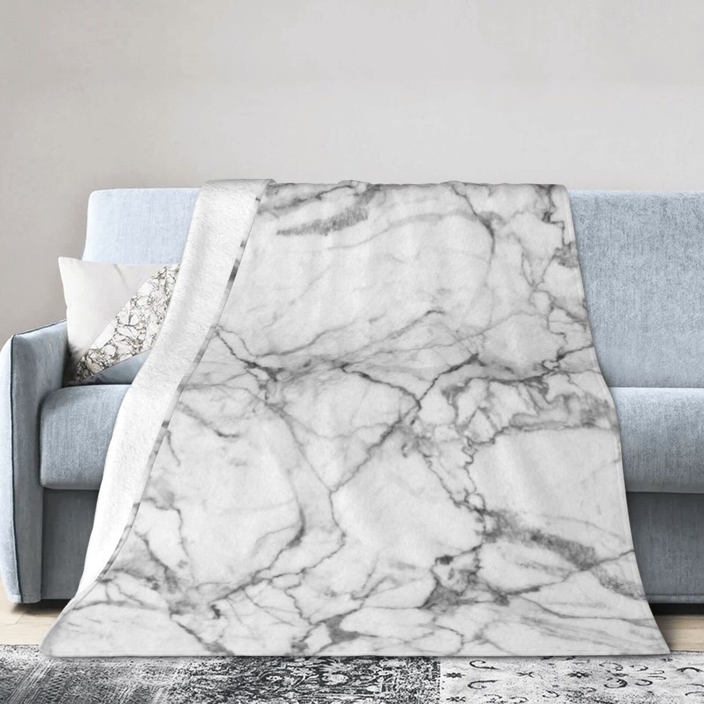 Abucaky Black and White Marble Fleece Throw Blanket Ultra Soft Cozy Decorative Flannel Blanket for Home Bed Couch Chair Travel 60x50in