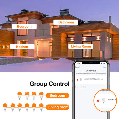 ANTELA Smart Bulb E14 Alexa Light Bulb A60 7W 806LM LED RGB Dimmable Bulb, 2700K-6500K Warm and Cool White, Smart Life App Control, Compatible with Google Home, 2PCS