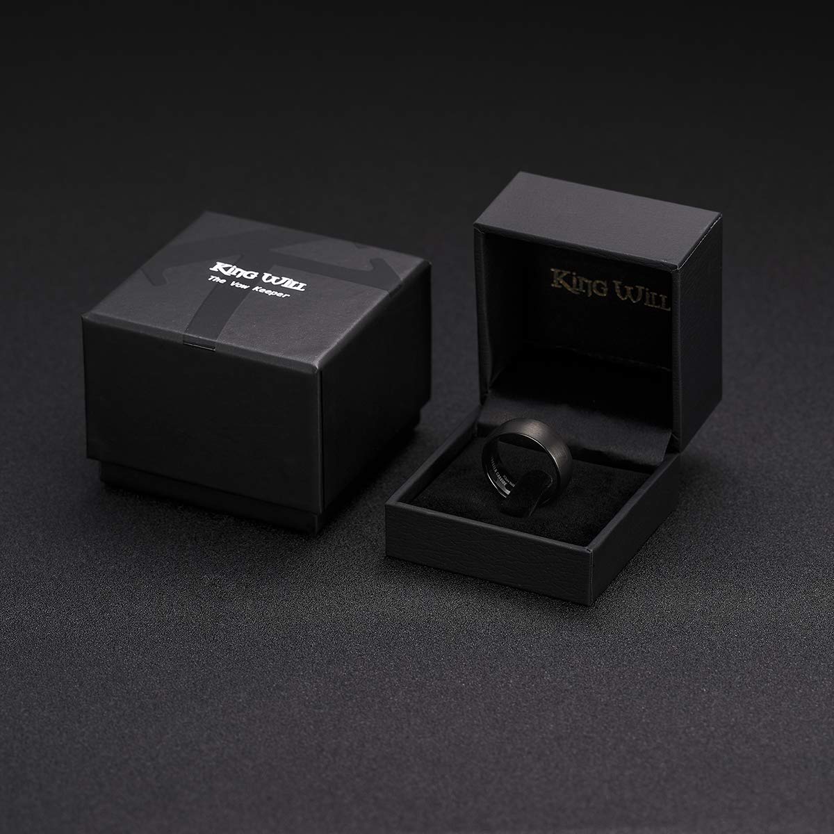 King Will 8mm Black Tungsten Carbide Ring for Men Women Engagement Wedding Band Domed Matte Brushed Finish Comfort Fit, Size 10.5